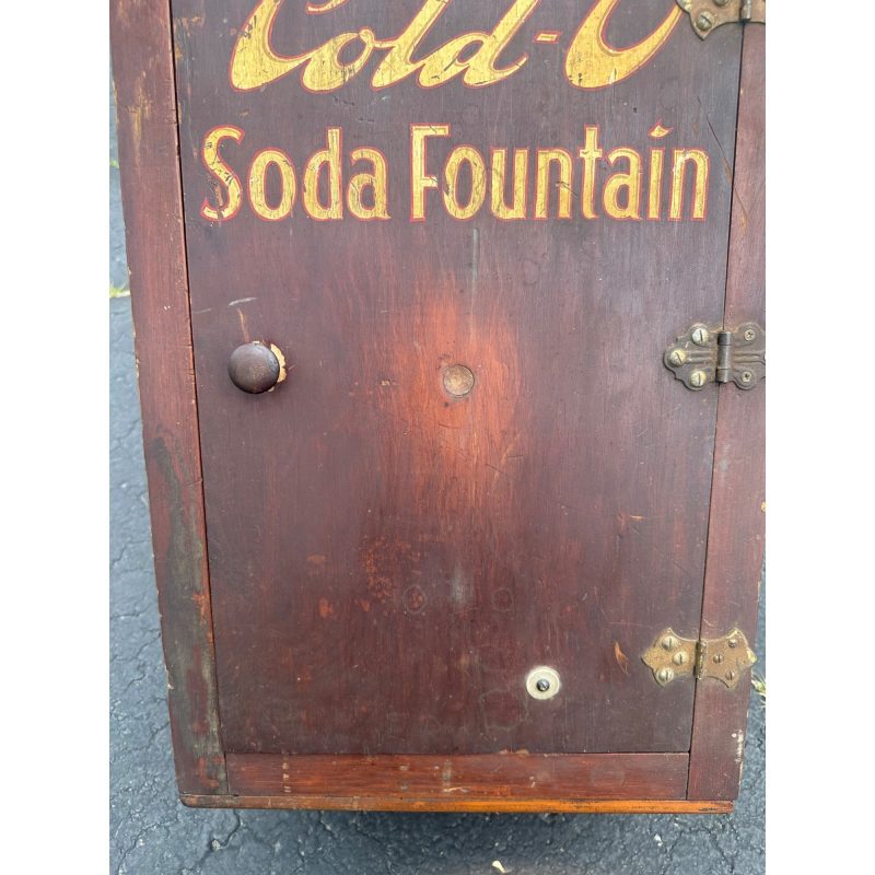XKgRtQWW_12.jpg Vintage Early 1900s "Cold-O" Soda Fountain Wooden Cabinet Advertising Store Display