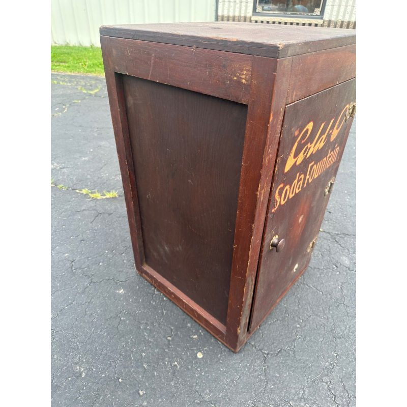 XKgRtQWW_3.jpg Vintage Early 1900s "Cold-O" Soda Fountain Wooden Cabinet Advertising Store Display