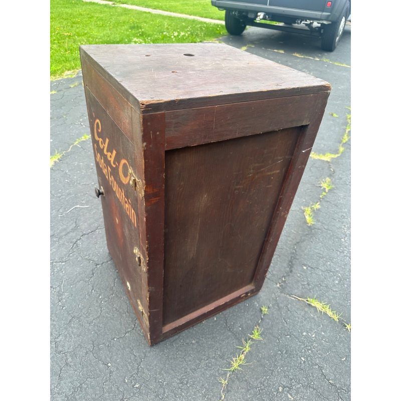XKgRtQWW_4.jpg Vintage Early 1900s "Cold-O" Soda Fountain Wooden Cabinet Advertising Store Display