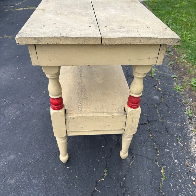 Antique Red & White Wooden Side Accent Table