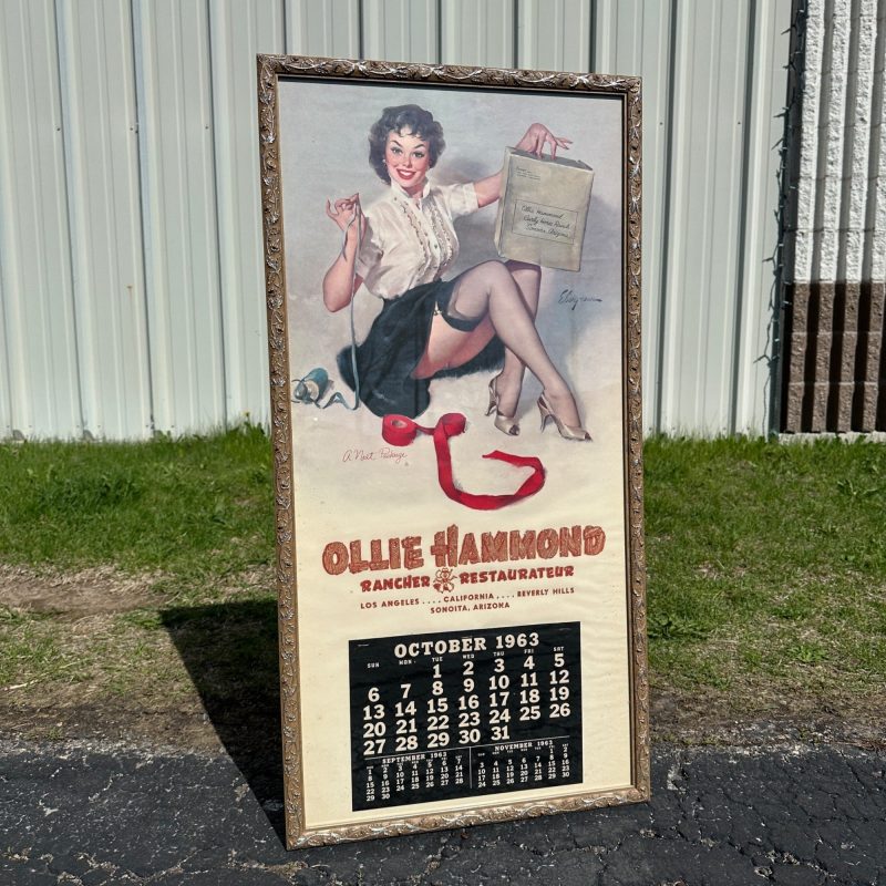 Vintage 1963 Ollie Hammond Restaurant Advertising Calendar Sign Elvgren Pinup