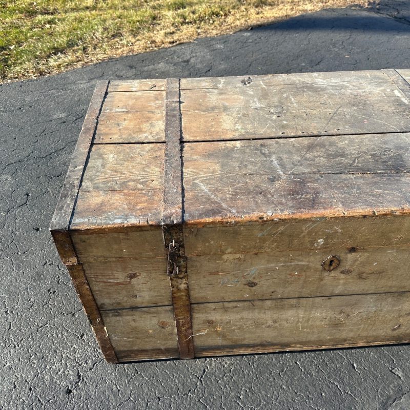 Antique Large Primitive Trunk Chest Gray Off-White Coffee Table Immigrant