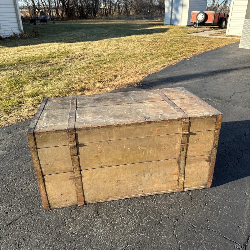 Antique Large Primitive Trunk Chest Gray Off-White Coffee Table Immigrant