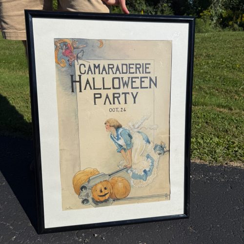 Original 1930s Halloween Party Poster Artist Signed Antique Watercoloring Artwork
