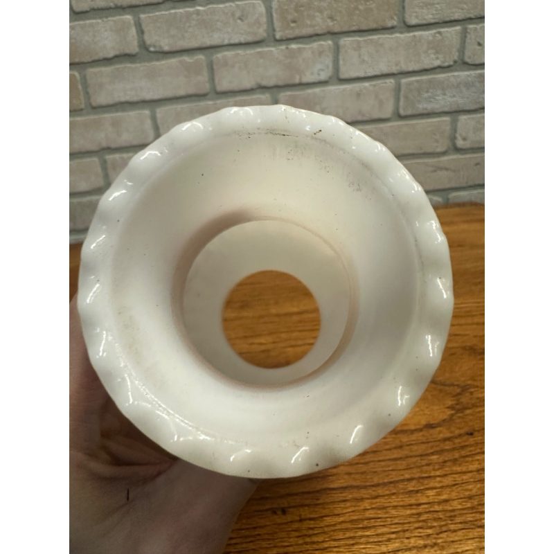 Vintage 8.5” White Fluted Milk Glass Beaded Hurricane Chimney Oil Lamp Shade