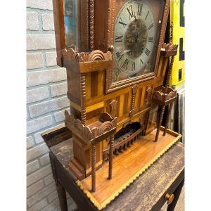 Vintage 1950s Tramp Art / Folk Art Large Ornate Clock w/ Mirrors