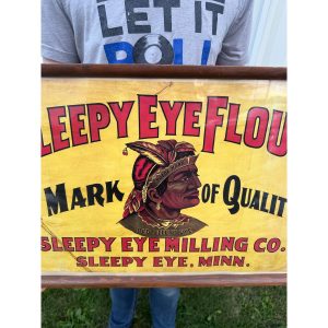 Original Sleepy Eye Flour Paper Litho Framed Sign Advertising Native American
