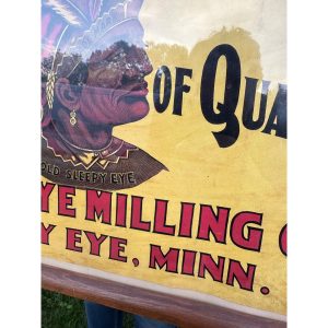 Original Sleepy Eye Flour Paper Litho Framed Sign Advertising Native American