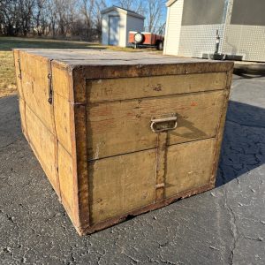 Antique Large Primitive Trunk Chest Gray Off-White Coffee Table Immigrant