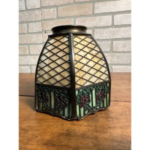Rare Vintage 1920s HANDEL Signed Trellis Rose Glass Shade Desk Lamp