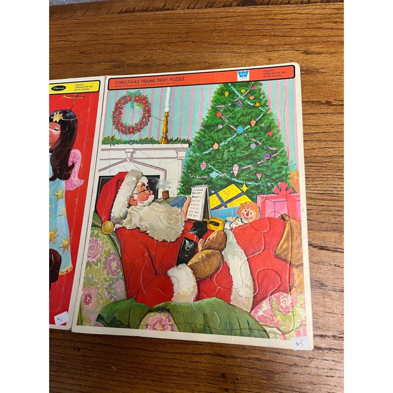 Vintage Whitman Christmas Frame Tray Puzzle Santa Angel Kids Dog No. 4424