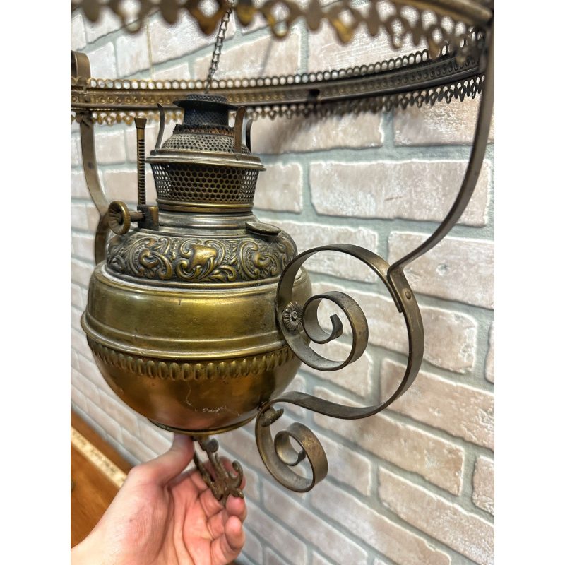 fb2FJHMa_14.jpg RARE Antique Victorian Blue Opalescent Shade Hanging Bradley Hubbard Oil Lamp