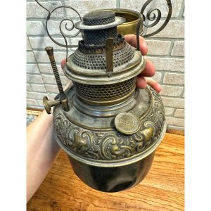 fb2FJHMa_18.jpg RARE Antique Victorian Blue Opalescent Shade Hanging Bradley Hubbard Oil Lamp