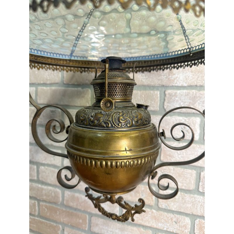 fb2FJHMa_2.jpg RARE Antique Victorian Blue Opalescent Shade Hanging Bradley Hubbard Oil Lamp