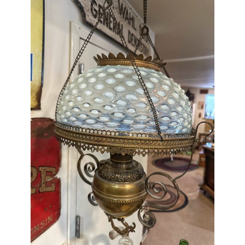 fb2FJHMa_20.jpg RARE Antique Victorian Blue Opalescent Shade Hanging Bradley Hubbard Oil Lamp