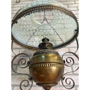 fb2FJHMa_3.jpg RARE Antique Victorian Blue Opalescent Shade Hanging Bradley Hubbard Oil Lamp