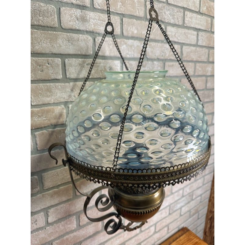 fb2FJHMa_4.jpg RARE Antique Victorian Blue Opalescent Shade Hanging Bradley Hubbard Oil Lamp