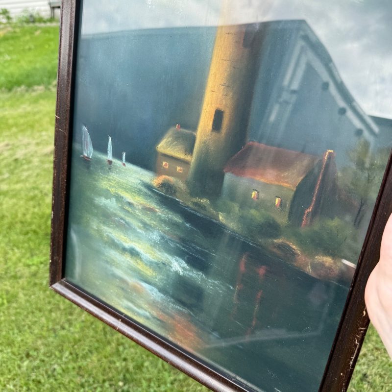 1915c Original Lighthouse Pastel Framed Ruth Wilhelm Waunakee Wis Artwork