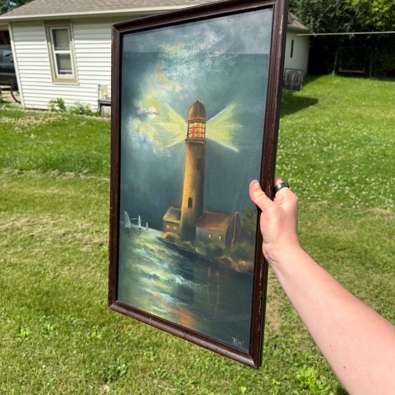 1915c Original Lighthouse Pastel Framed Ruth Wilhelm Waunakee Wis Artwork