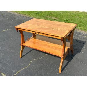 Vintage Oak Wood Library Table Desk w/ Double Drawers