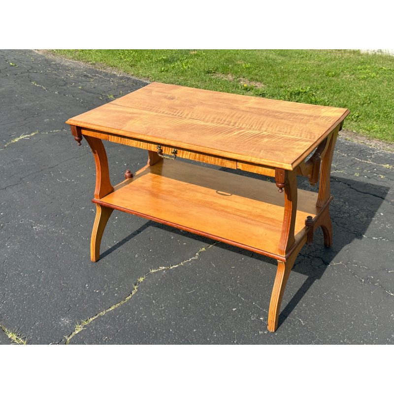Vintage Oak Wood Library Table Desk w/ Double Drawers