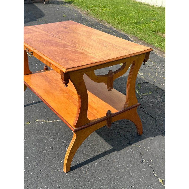 Vintage Oak Wood Library Table Desk w/ Double Drawers