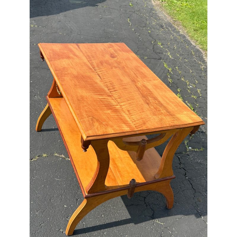 Vintage Oak Wood Library Table Desk w/ Double Drawers