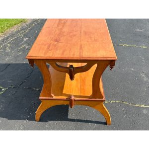 Vintage Oak Wood Library Table Desk w/ Double Drawers