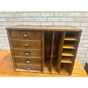 iJEnYsQundefined_0.jpg Vintage Early 1900s Tiger Oak Tabletop Desk Organizer 5-Drawer File Cabinet
