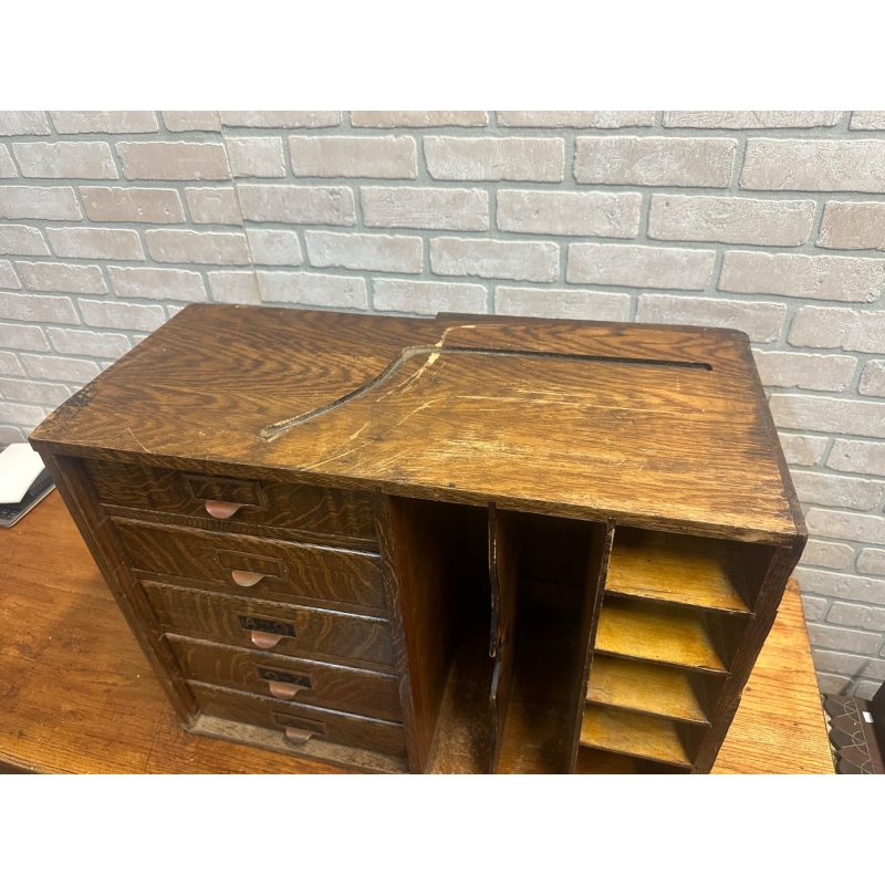iJEnYsQundefined_4.jpg Vintage Early 1900s Tiger Oak Tabletop Desk Organizer 5-Drawer File Cabinet