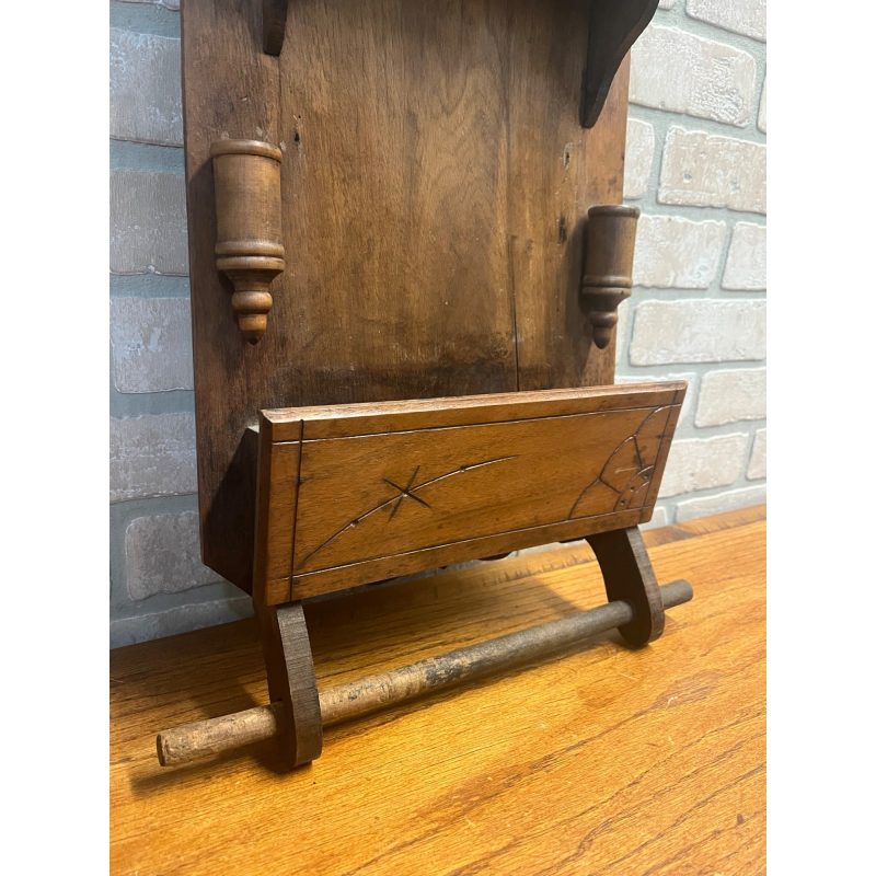 Antique Oak Eastlake Victorian Wall Pocket Shelf w/ Towel Rack & Candle Holders
