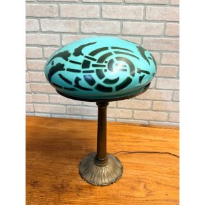 Vintage Art Nouveau Blue Green Mushroom Shade Lamp Arts & Crafts