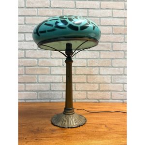 Vintage Art Nouveau Blue Green Mushroom Shade Lamp Arts & Crafts