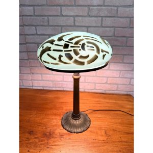 Vintage Art Nouveau Blue Green Mushroom Shade Lamp Arts & Crafts