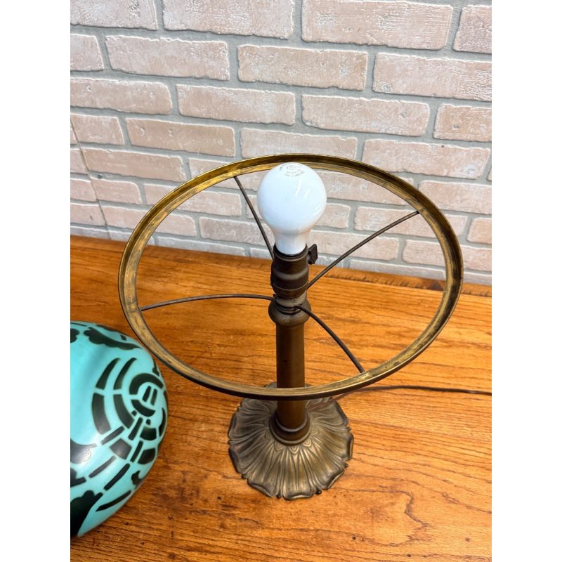 Vintage Art Nouveau Blue Green Mushroom Shade Lamp Arts & Crafts