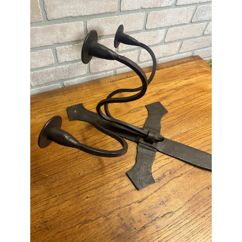 Antique Hand Forged Wrought Iron 3-Arm Candle Wall Sconce Cross Gothic Mission