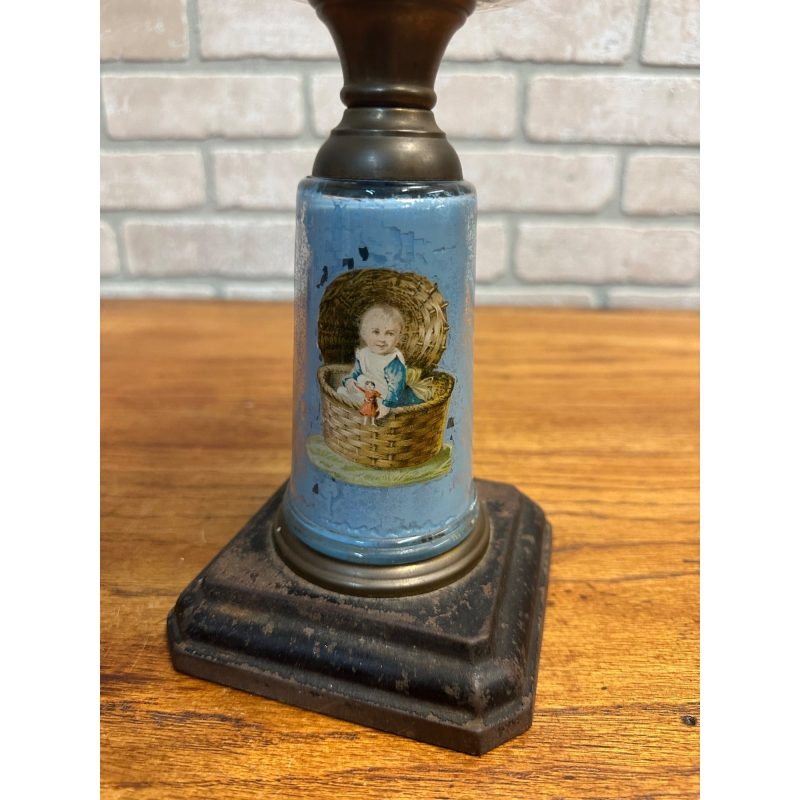 noMByOS0_1.jpg Antique Victorian 19th c. Oil Lamp w/ Reverse Painted Glass Column Child