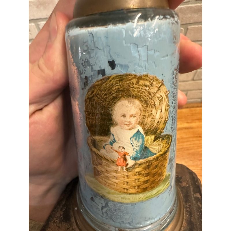 noMByOS0_11.jpg Antique Victorian 19th c. Oil Lamp w/ Reverse Painted Glass Column Child