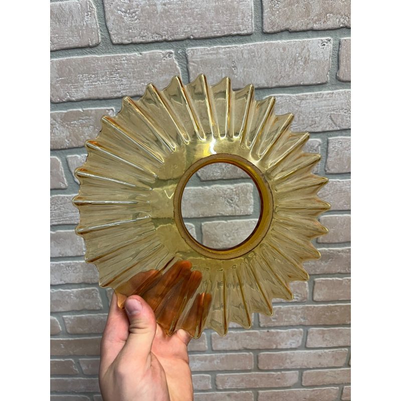 Antique Amber Orange Glass Pleated Petticoat Oil Lamp Light Shade 9.75"