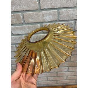 Antique Amber Orange Glass Pleated Petticoat Oil Lamp Light Shade 9.75"