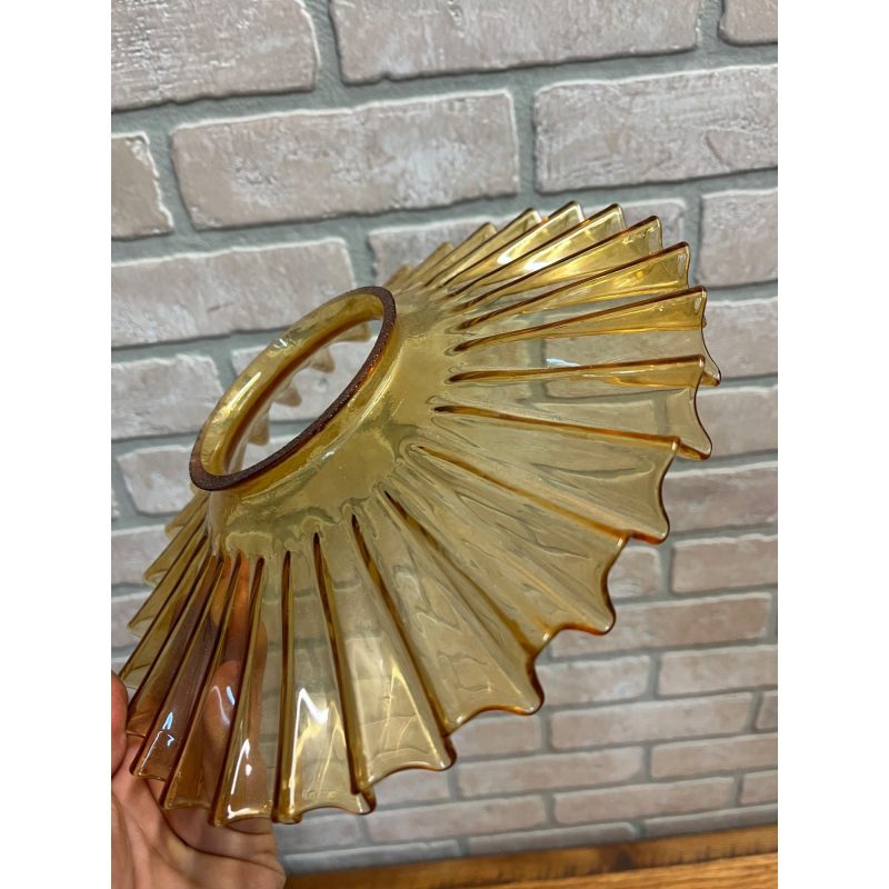 Antique Amber Orange Glass Pleated Petticoat Oil Lamp Light Shade 9.75"