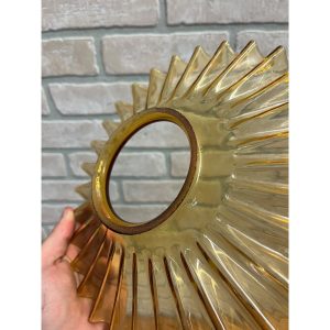 Antique Amber Orange Glass Pleated Petticoat Oil Lamp Light Shade 9.75"