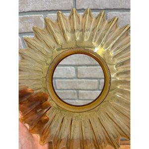 Antique Amber Orange Glass Pleated Petticoat Oil Lamp Light Shade 9.75"