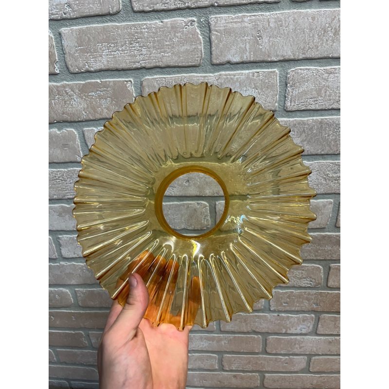 Antique Amber Orange Glass Pleated Petticoat Oil Lamp Light Shade 9.75"