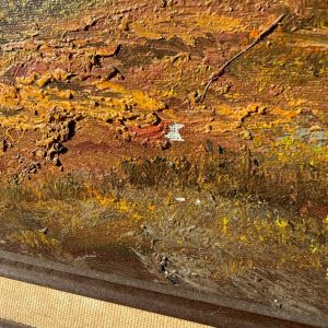 Vintage Mid-Century Oil on Canvas Framed Barn Painting Countryside Farm Scene