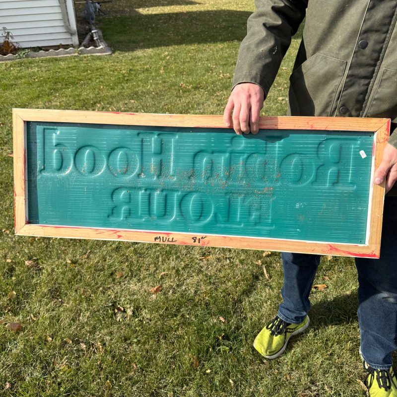 Vintage 1950s Robin Hood Flour Embossed Tin Metal Advertising Sign General Store