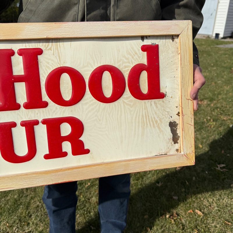 Vintage 1950s Robin Hood Flour Embossed Tin Metal Advertising Sign General Store