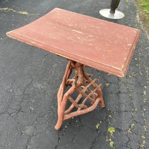 rJs8ht1u_9.jpg Antiqued Primitive Wooden Red Twisted Branch Footed Side Parlor Table