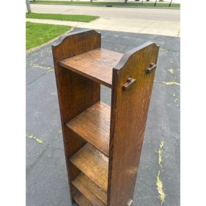 s92hMAuM_1.jpg Antique Arts & Crafts Mission Oak Tapered 5-Shelf Bookshelf Book Case