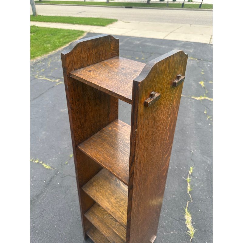 s92hMAuM_1.jpg Antique Arts & Crafts Mission Oak Tapered 5-Shelf Bookshelf Book Case